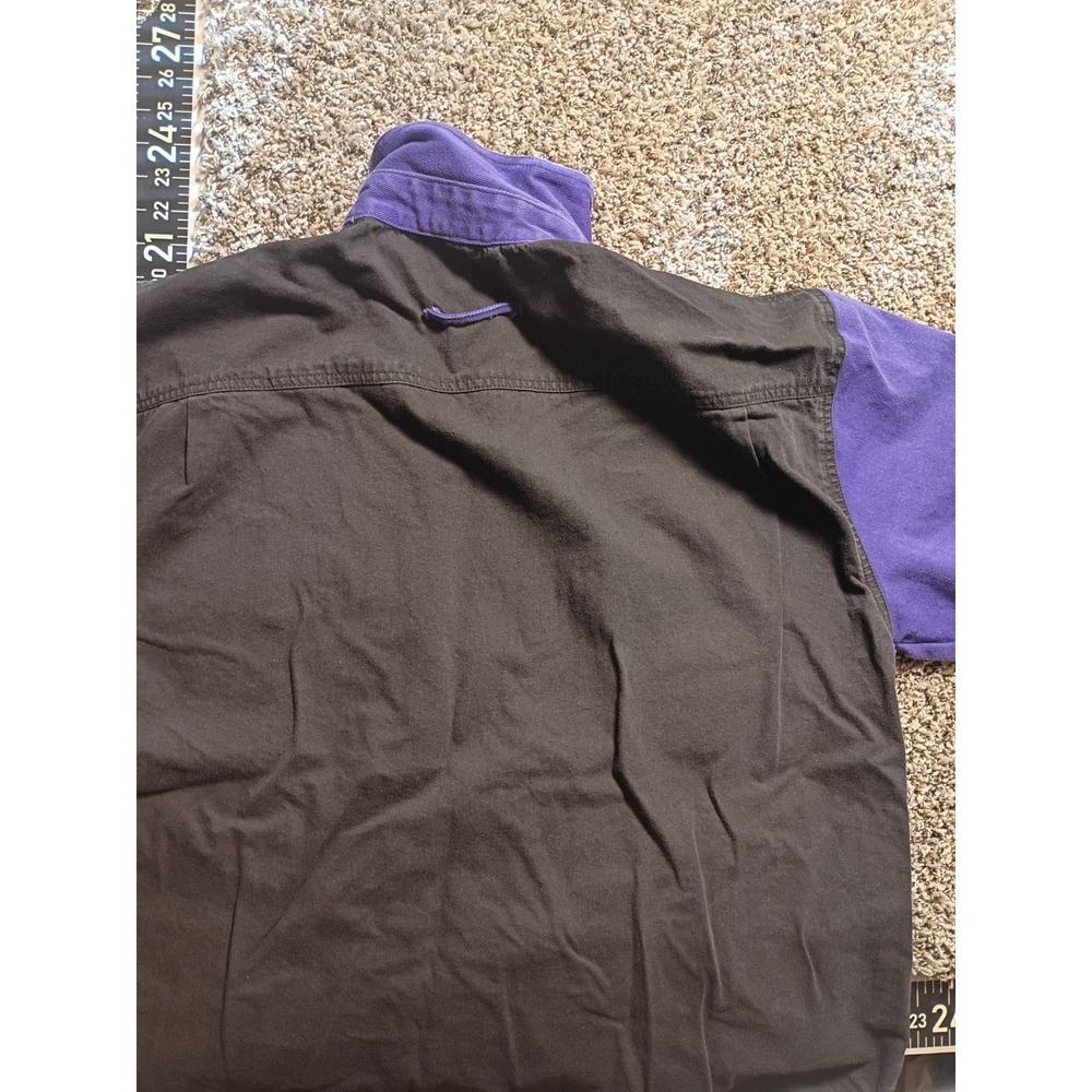 Vintage Machine Mens Large Color Block Cotton Canvas Button Down Shirt Purple - Picture 7 of 9